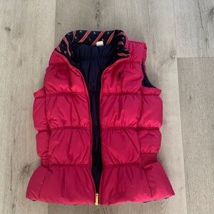 Ralph Lauren‎ Girls Reversible Down Puffer Vest, Pink & Navy sz 16 XL logo fall